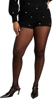 ELOQUII Heart Stud Sweater Hot Short