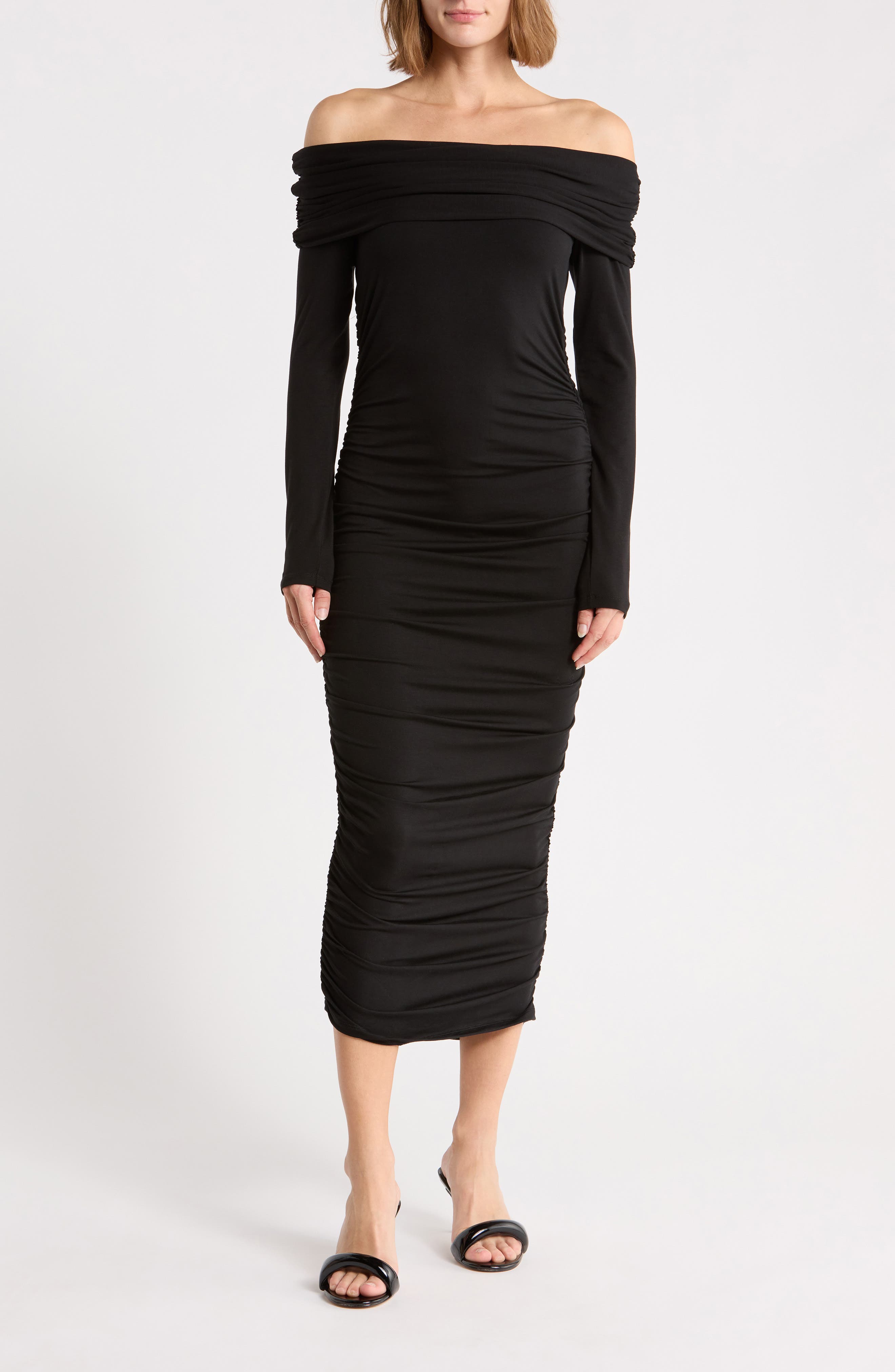 Tinette Ruched Off the Shoulder Midi Dress