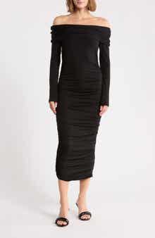Tinette Ruched Off the Shoulder Midi Dress