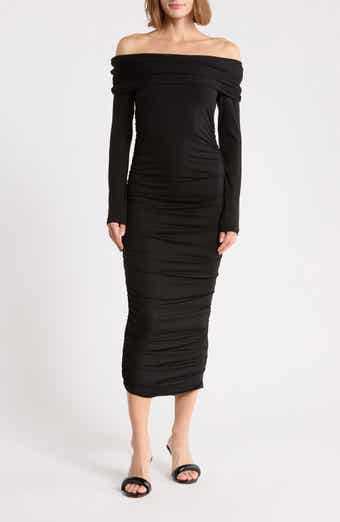 Tinette Ruched Off the Shoulder Midi Dress