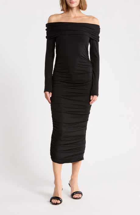 Tinette Ruched Off the Shoulder Midi Dress
