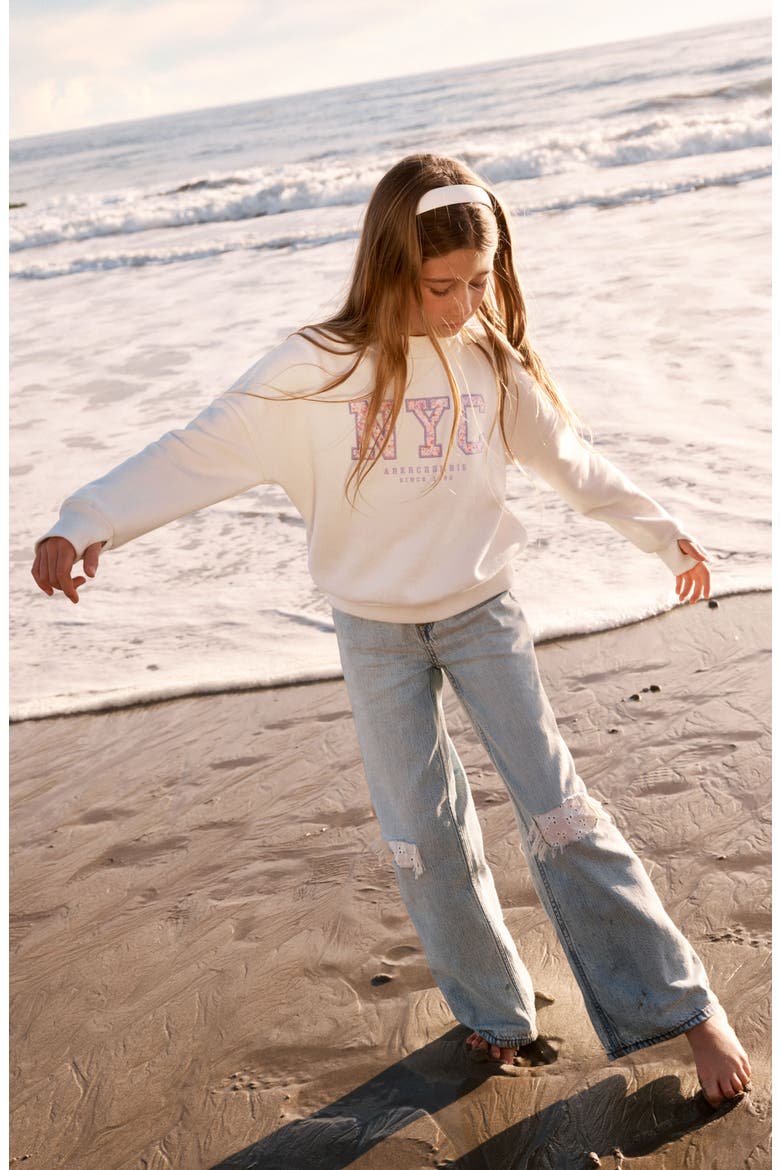 Kids' Ripped Wide Leg Jeans, Alternate, color, LACEY BLUES