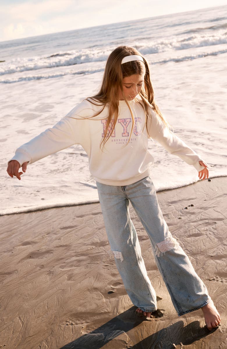 abercrombie kids Kids' Ripped Wide Leg Jeans, Alternate, color, Lacey Blues