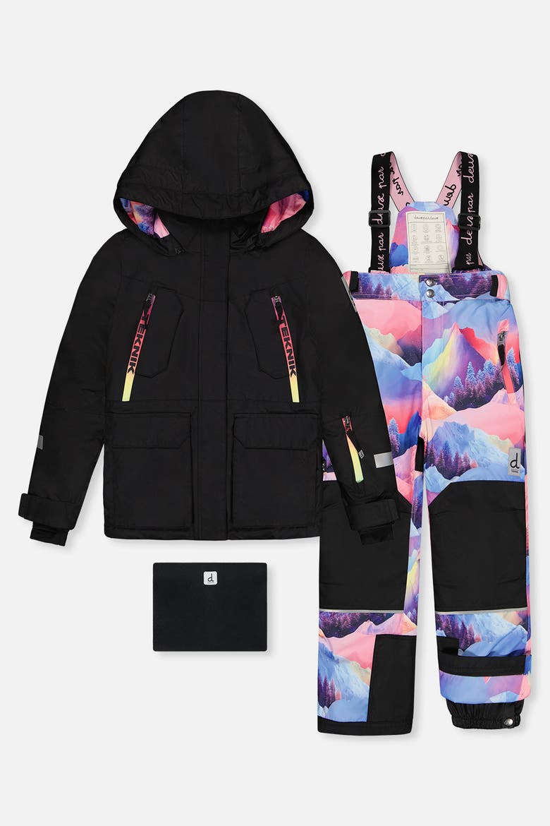 Mountain Teknik Jacket & Pants Two Piece Snowsuit, Main, color, Pink Print with Blue Mountains