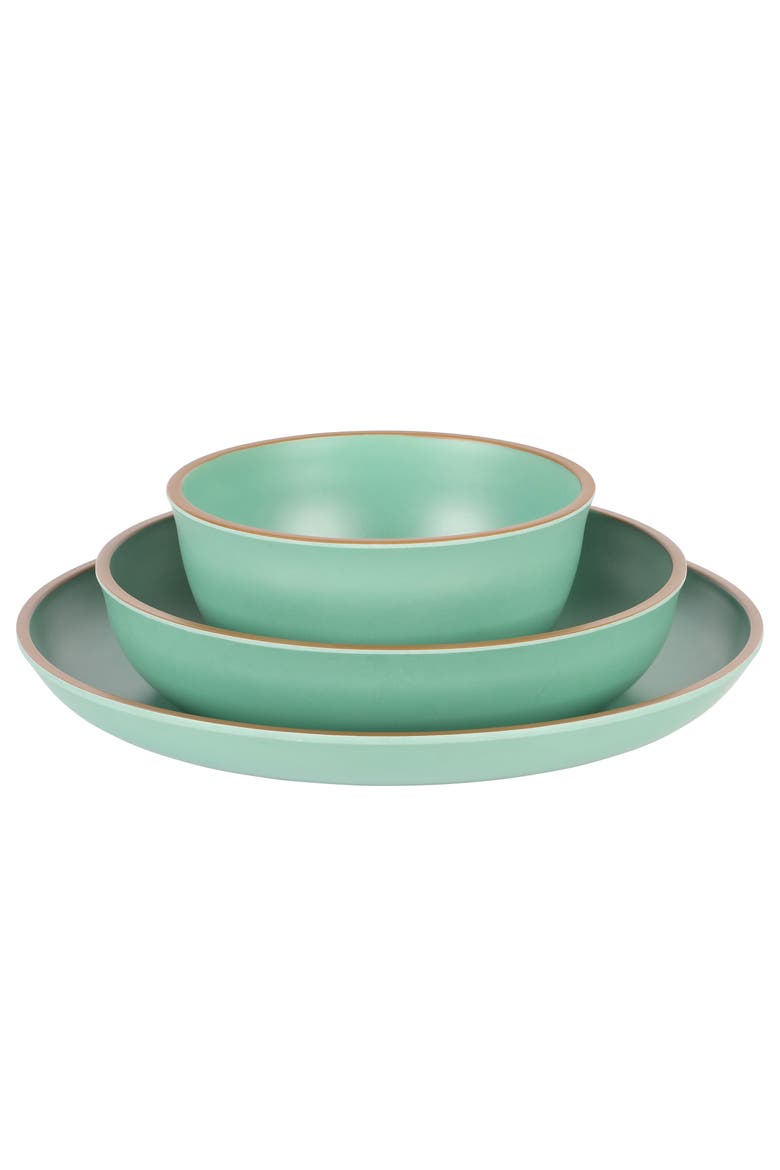 Rockabye 12 Piece Double Bowl Melamine Dinnerware Set, Alternate, color, Green