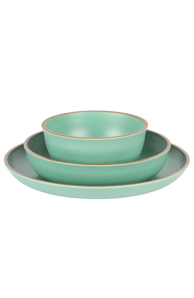 Gibson Home Rockabye 12 Piece Double Bowl Melamine Dinnerware Set, Alternate, color, Green