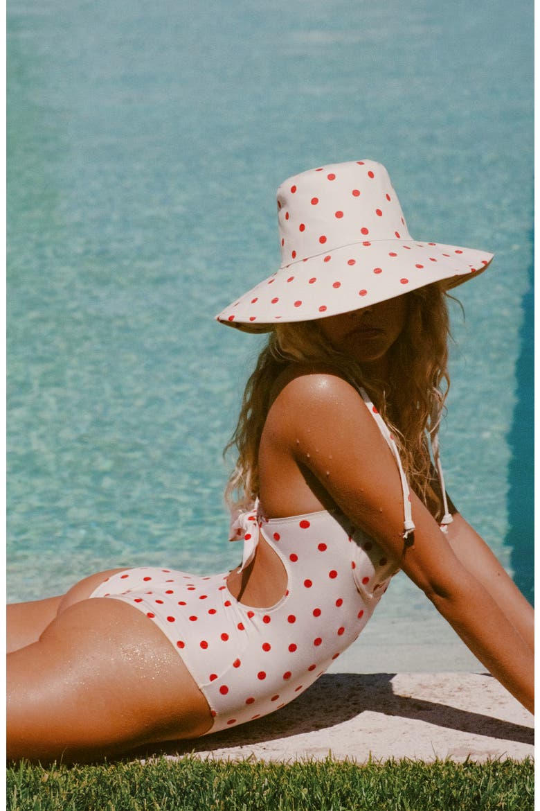 Holiday Polka Dot Bucket Hat, Alternate, color, RED