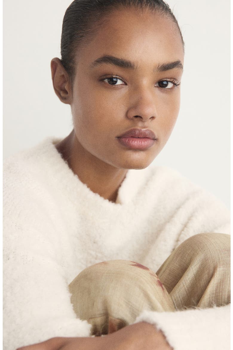 Bouclé Effect Pajama Sweater, Alternate, color, IVORY WHITE