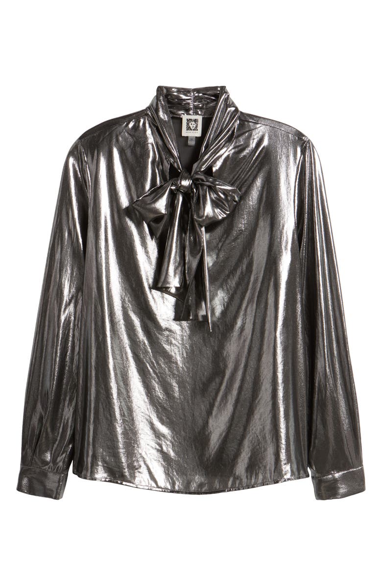 Anne Klein Metallic Tie Neck Shirt, Alternate, color, 