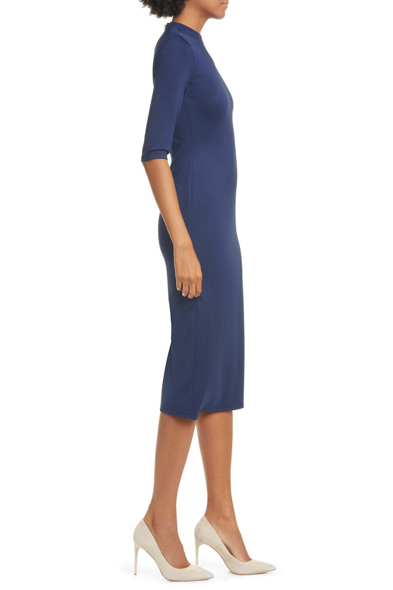 Delora Fitted Mock Neck Dress, Alternate, color, NAVY