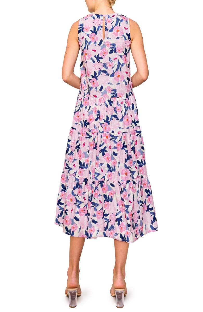 MELLODAY Floral Sleeveless Tiered Poplin Midi Dress, Alternate, color,