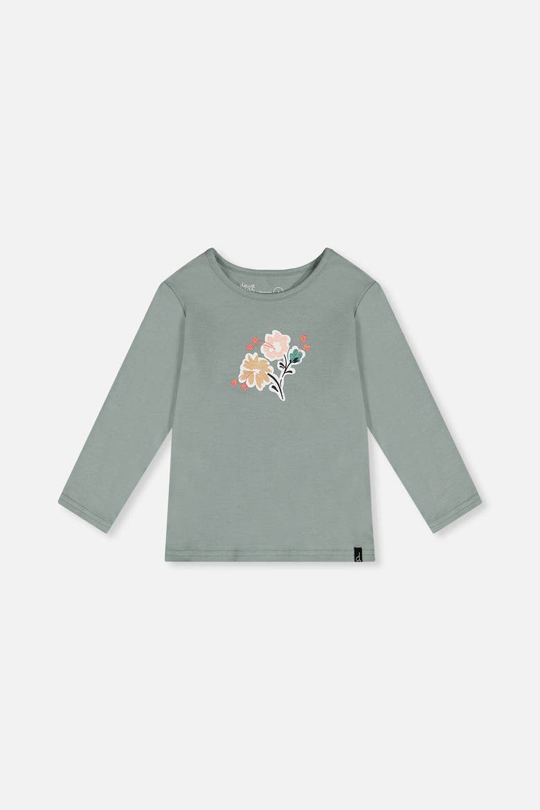 Organic Cotton Glitter Bouquet Long Sleeve T-Shirt, Main, color, Sage Green