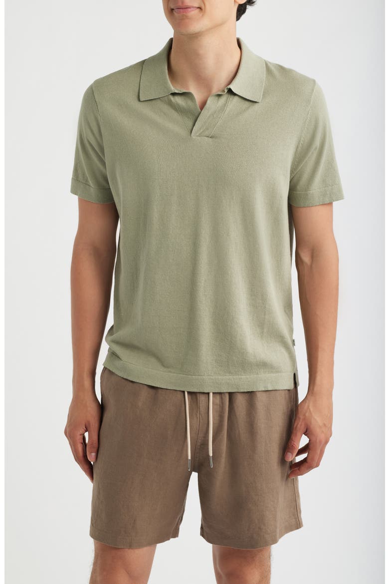 Ryan 6311 Cotton & Linen Johnny Collar Polo, Main, color, SAGE GREEN