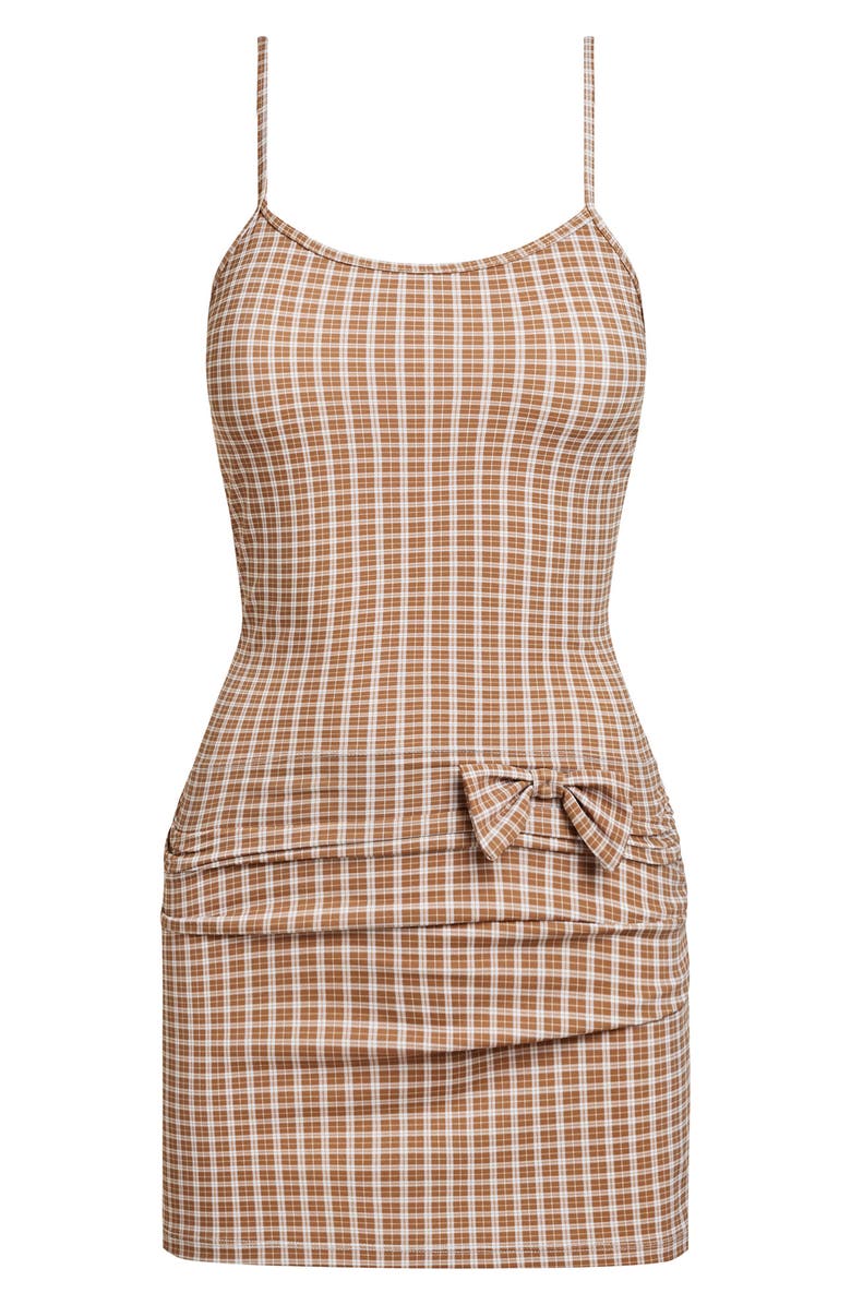 LIONESS Intuition Bow Check Minidress, Alternate, color, Chocolate Check
