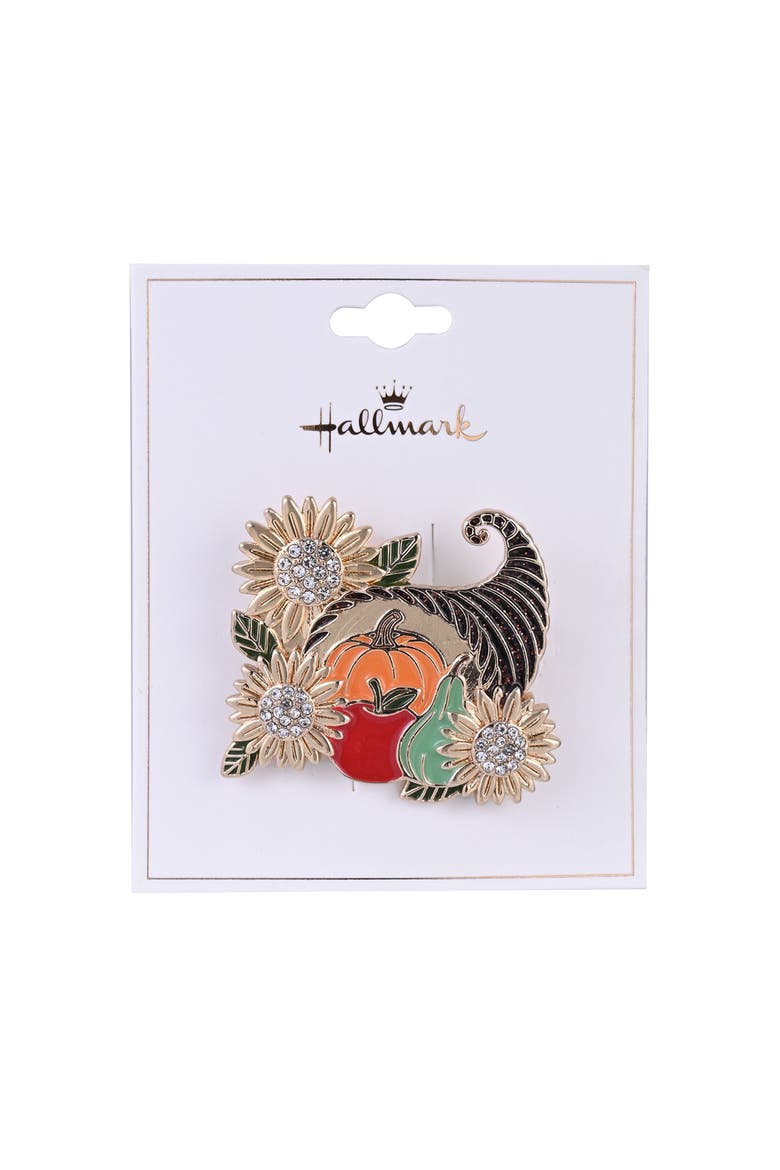 Enamel and Stone Cornucopia Pin, Alternate, color, Orange