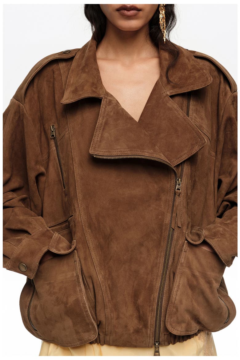 Double-Front Suede Jacket, Alternate, color, DARK OLIVE
