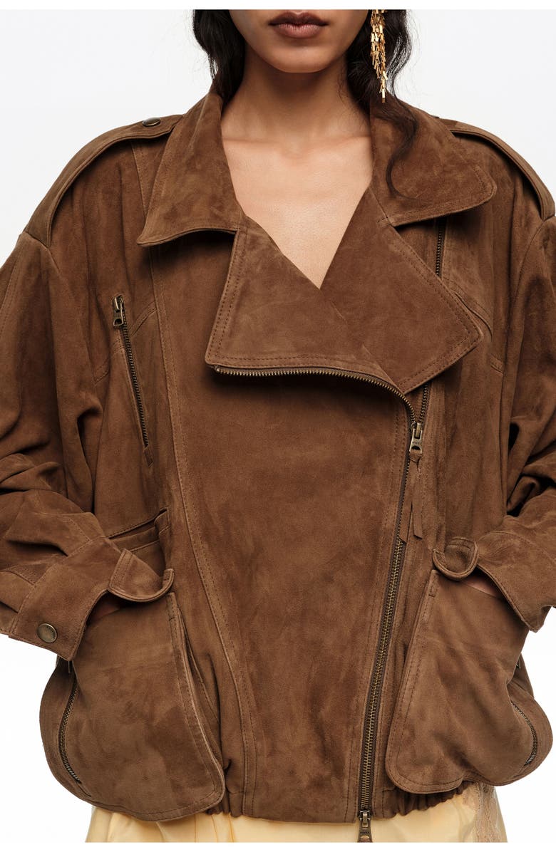 Bimba y Lola Double-Front Suede Jacket, Alternate, color, Dark Olive