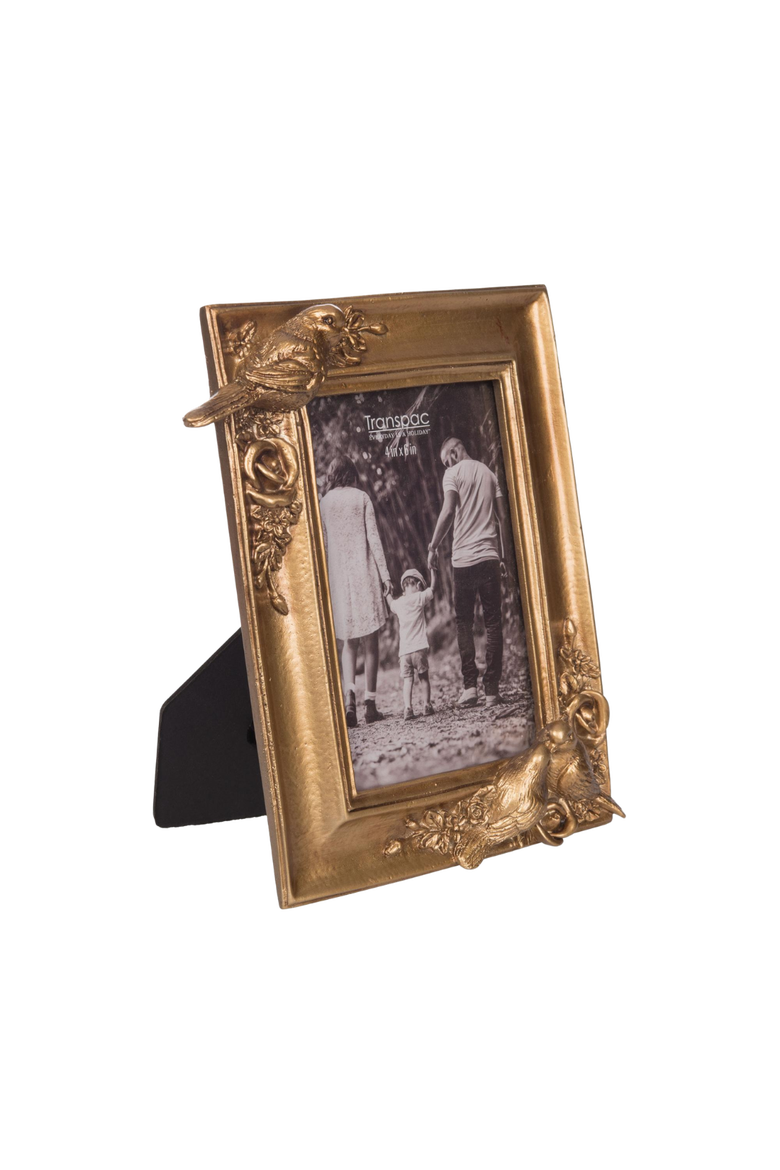 Gold Birds Frame - Decorative Metal Figurine, Spring Home Accent, 8x7in, Gold Color, Indoor Tabletop Decor, Main, color, Metallic Gold