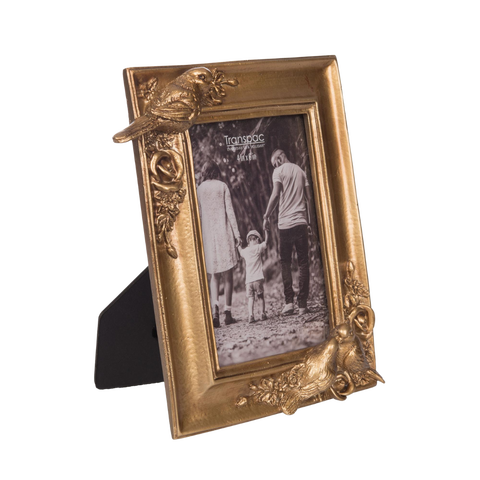 Gold Birds Frame - Decorative Metal Figurine, Spring Home Accent, 8x7in, Gold Color, Indoor Tabletop Decor