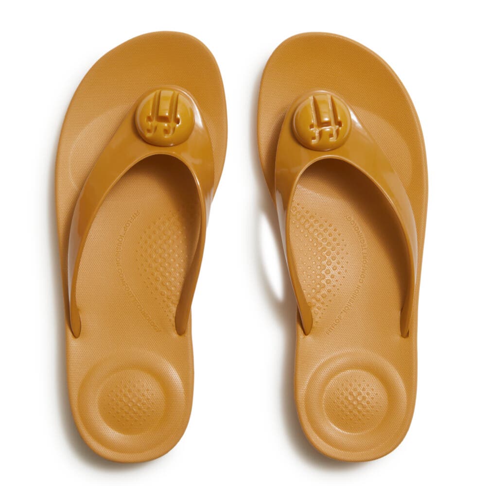 FitFlop Iqushion Glossy Flip-Flops, Alternate, color, Turmeric