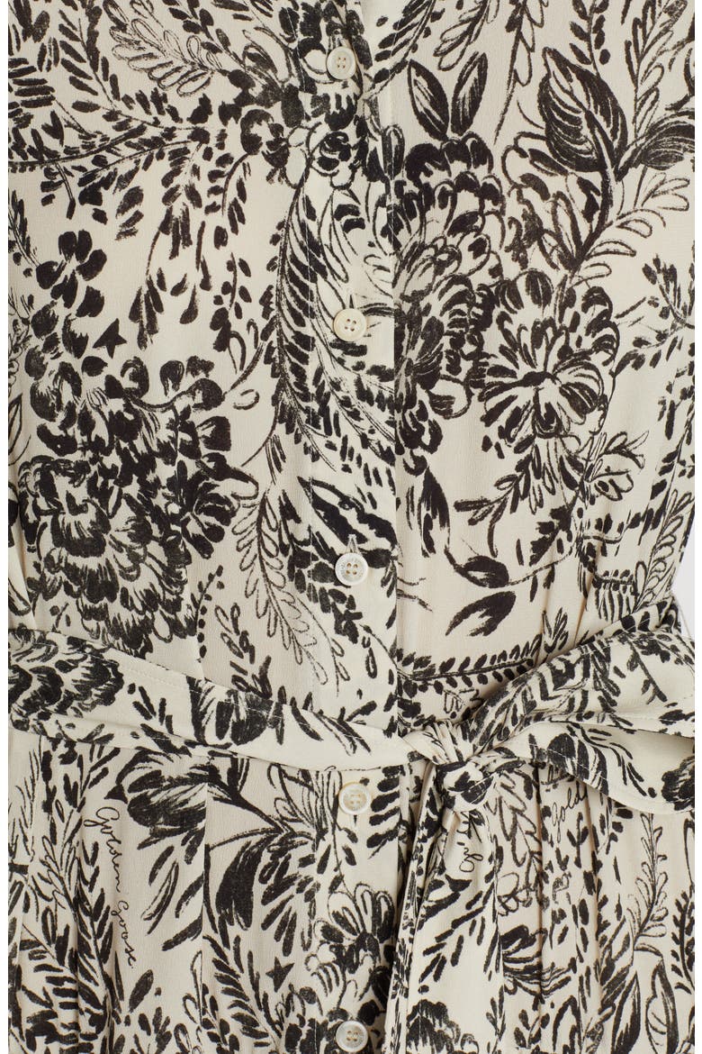 Botanical Print Pleated Crepe Shirtdress, Alternate, color, BONE WHITE/ BLACK