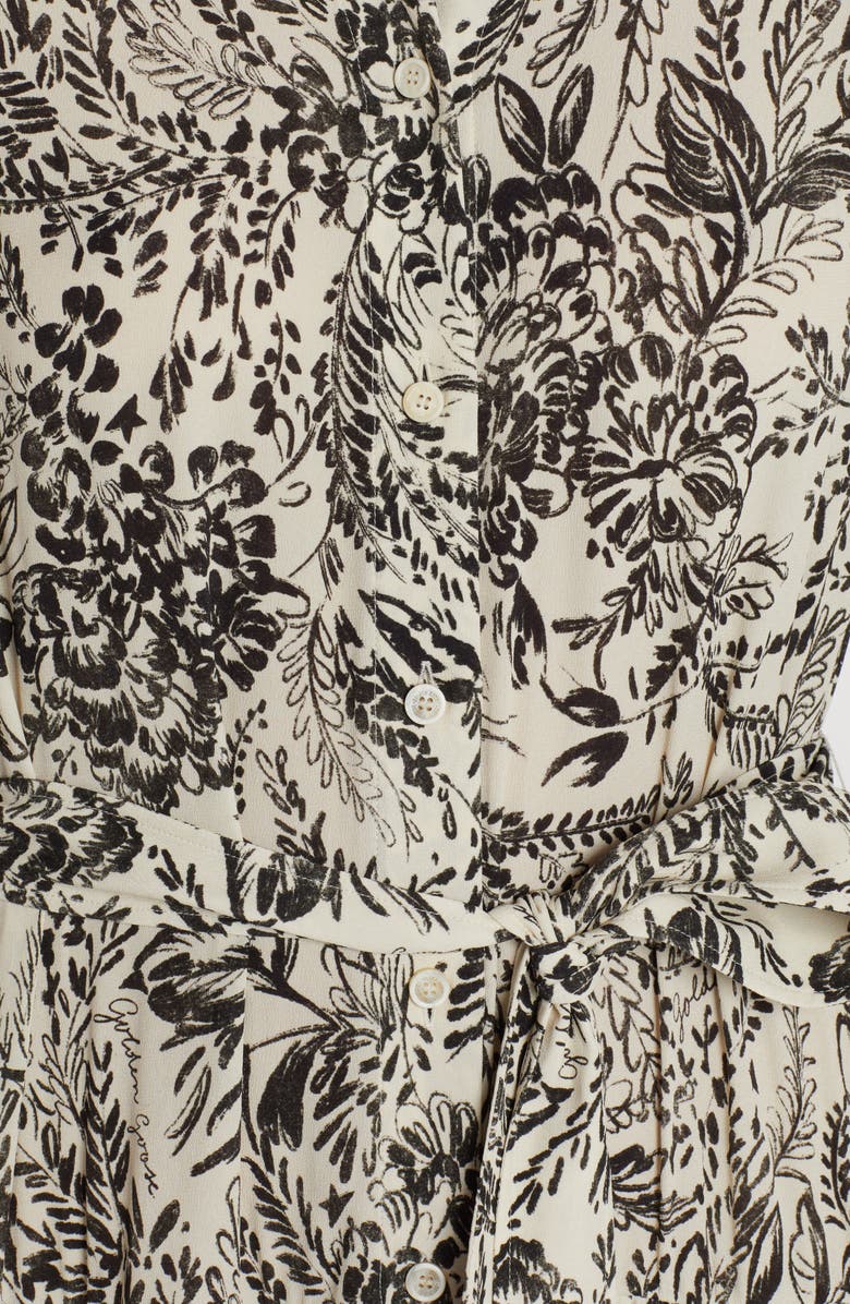 Golden Goose Botanical Print Pleated Crepe Shirtdress, Alternate, color,
