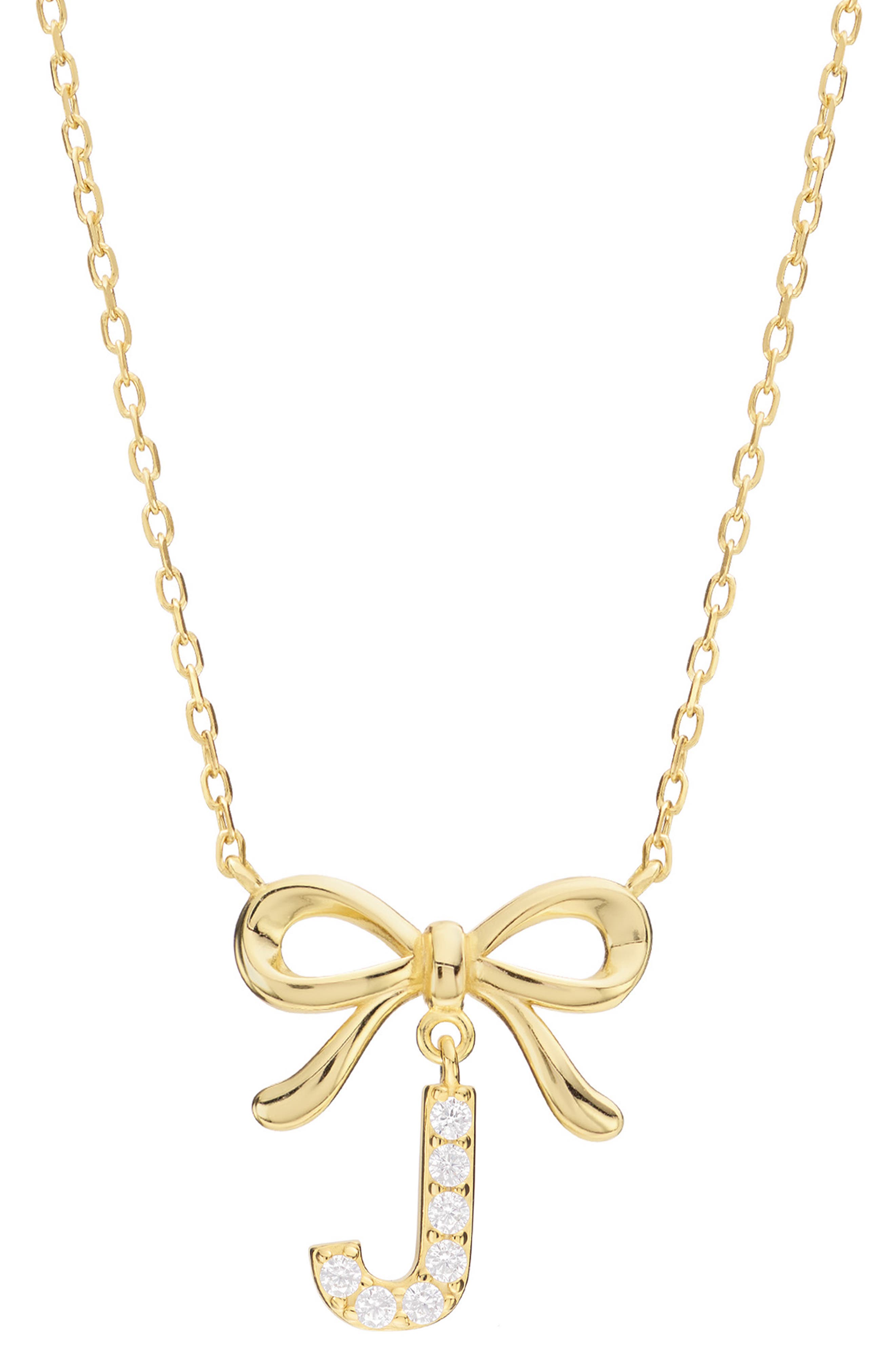 ATHRA LUXE Cubic Zirconia Bow Initial Pendant Necklace in J Gold 