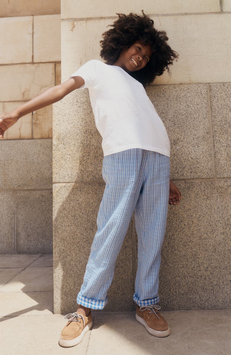 Mini Boden Kids' Double Cloth Cotton Pants, Alternate, color, Blue Stripes