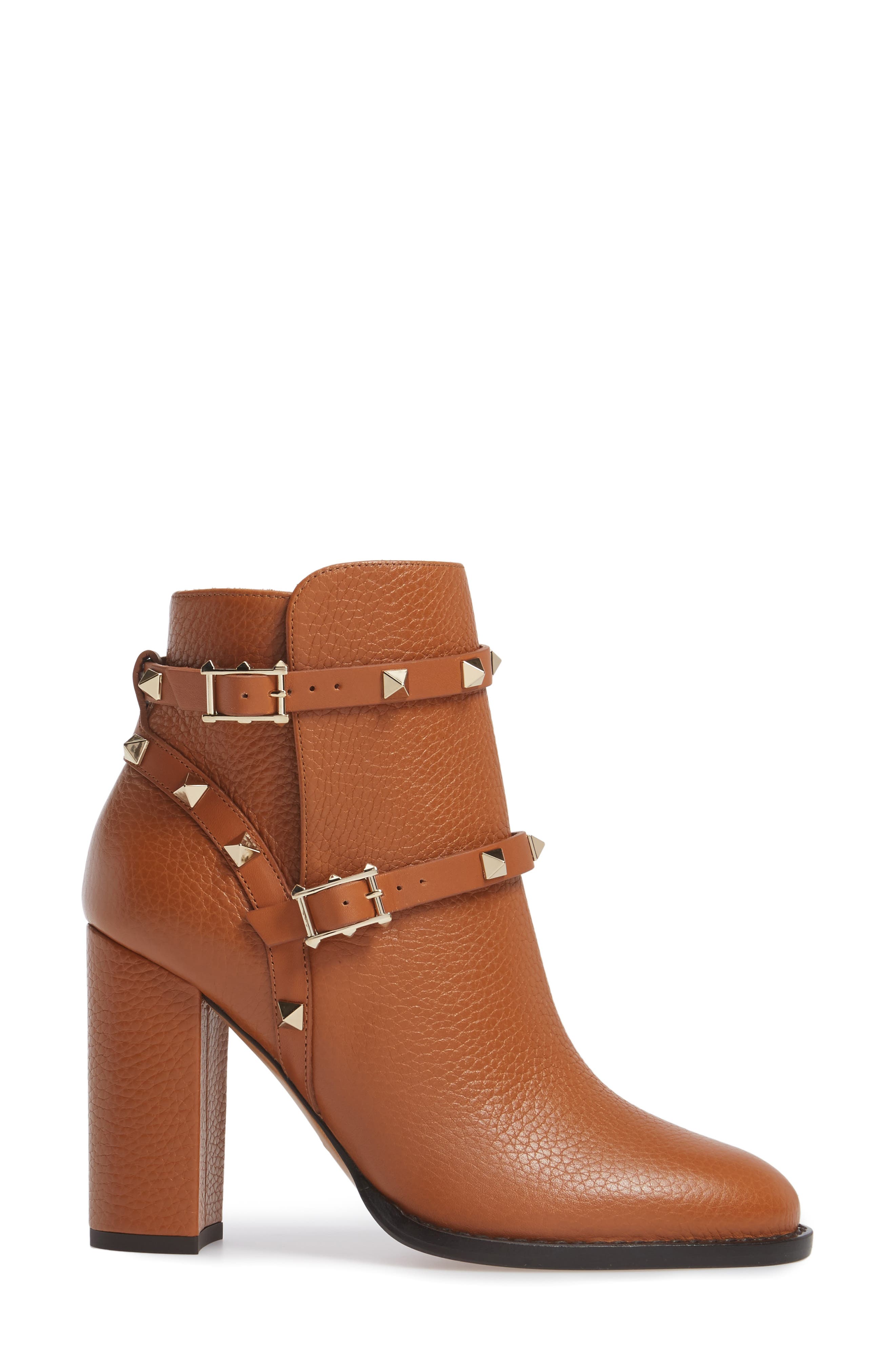 Rockstud Block Heel Bootie, Alternate, color, LIGHT CUIR