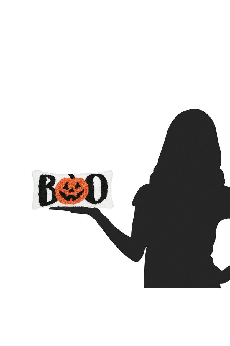 "Boo" Jack O' Lantern Hooked Halloween Petite Accent Pillow 6" x 12", Alternate, color, White