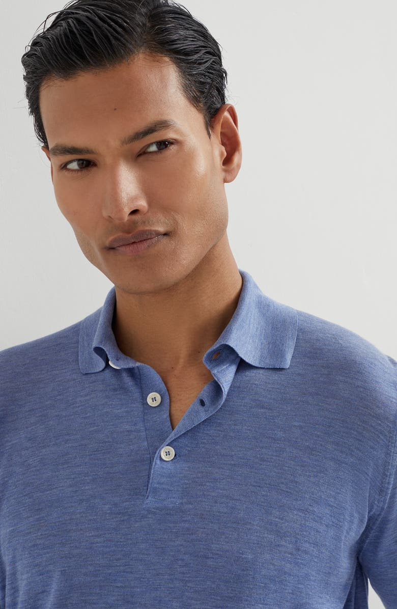 Brunello Cucinelli Lightweight knit Polo, Alternate, color, Denim