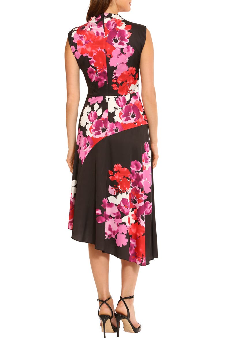 Maggy London Floral Funnel Neck Asymmetric Hem Dress, Alternate, color,