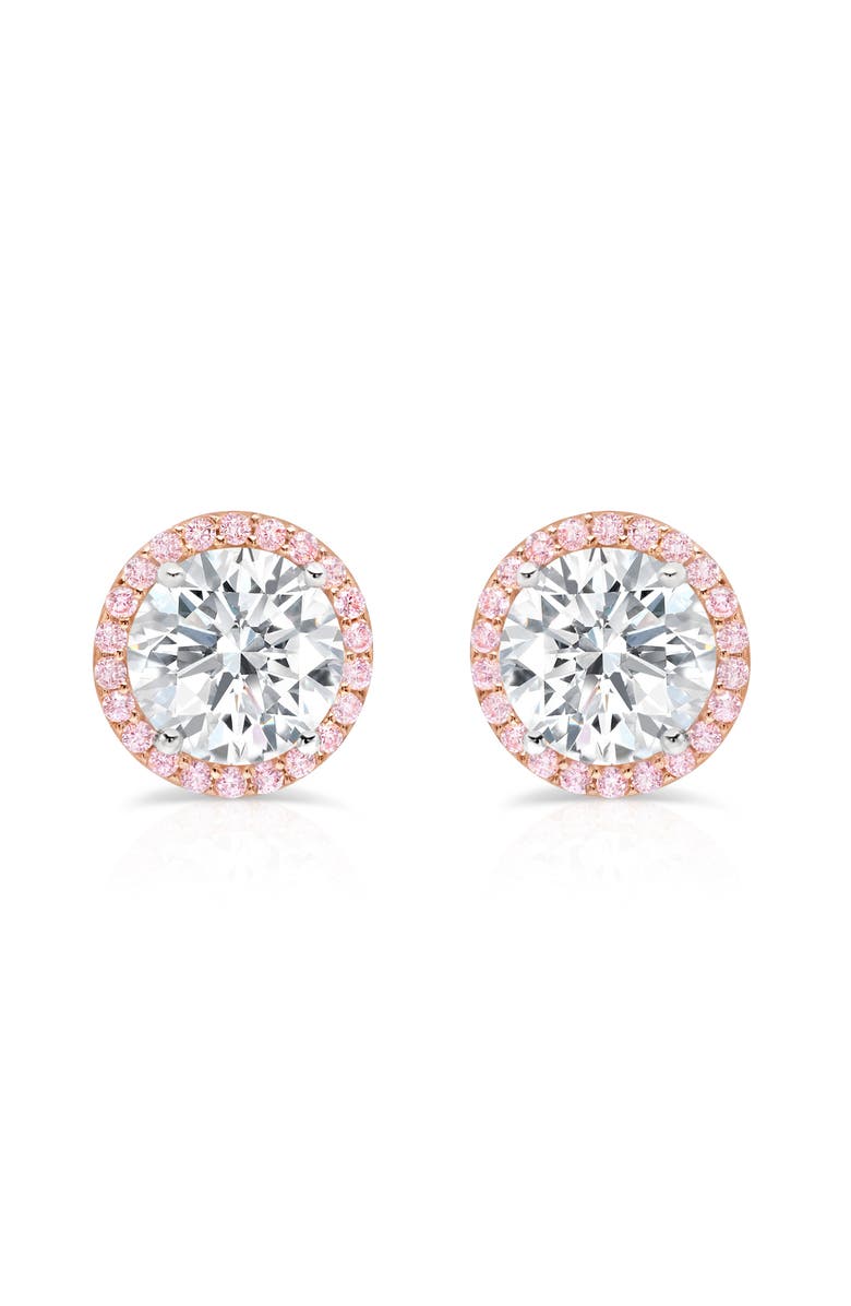 Crislu Brilliant Cut Pink Cubic Zirconia Halo Stud Earrings, Main, color, Pure Platinum/ Clear Stone