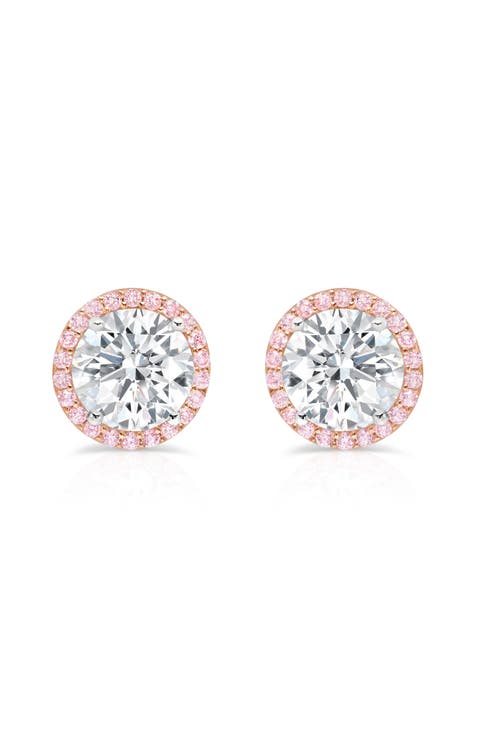 Brilliant Cut Pink Cubic Zirconia Halo Stud Earrings