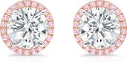 Crislu Brilliant Cut Pink Cubic Zirconia Halo Stud Earrings