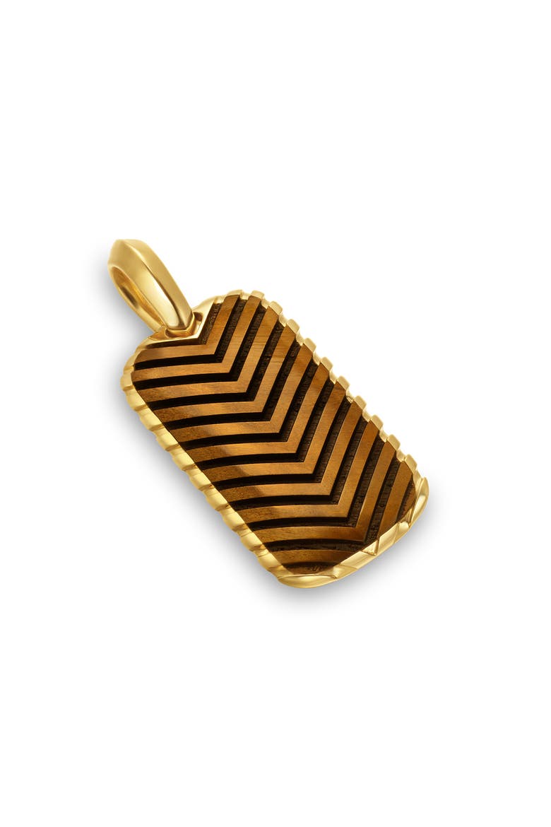 Men's Chevron Tag in 18K Yellow Gold with Tiger's Eye, 27mm, Alternate, color, GOLD