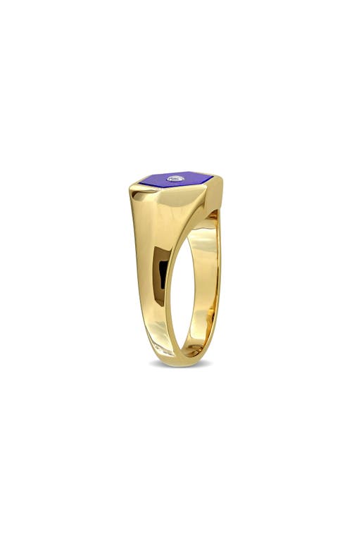 Delmar Gender Inclusive Lazuli Lapis & Diamond Hexagon Ring In Blue
