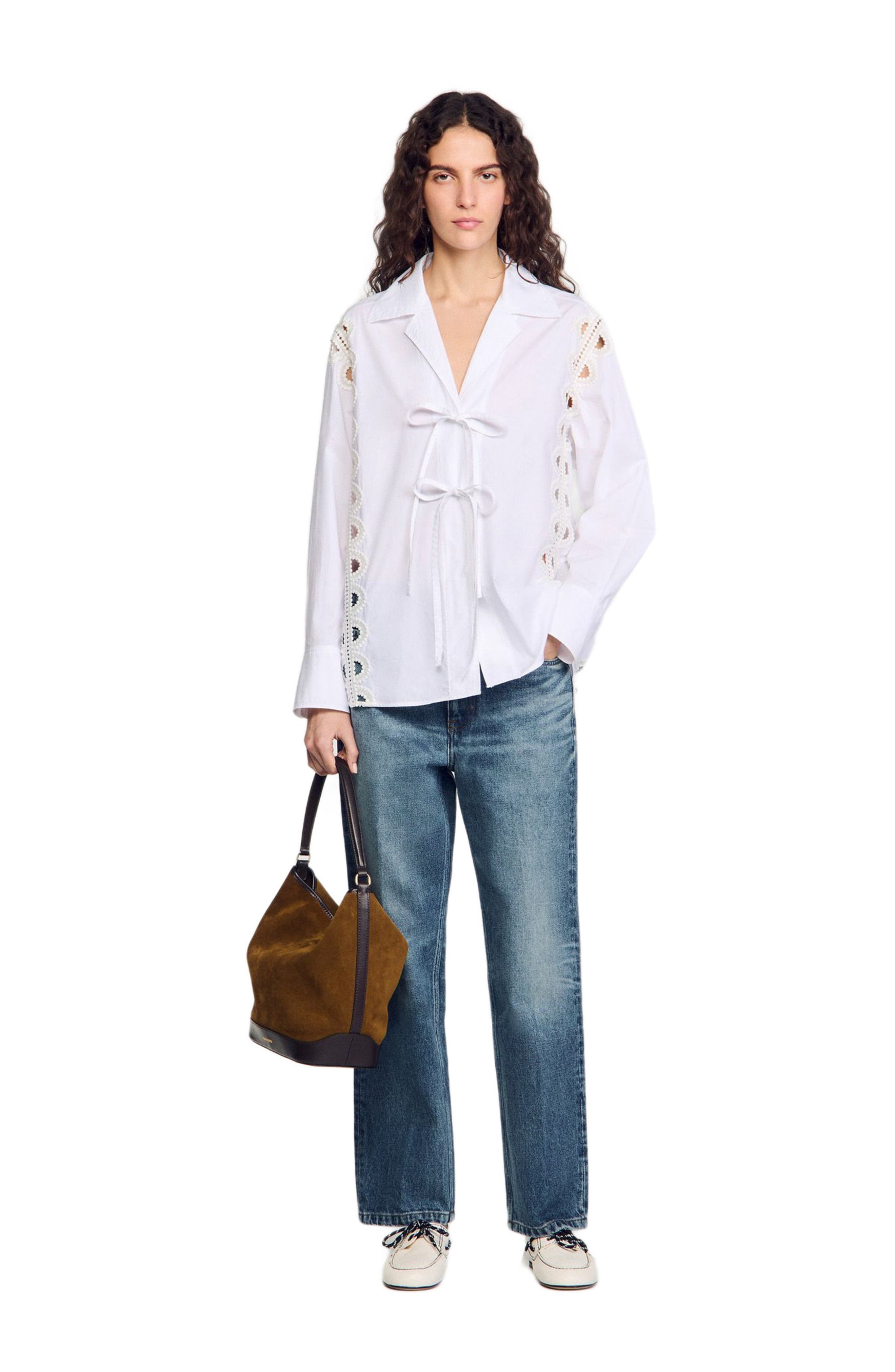 SANDRO Suede and leather bucket bag TANGOSO, Alternate, color, Camel