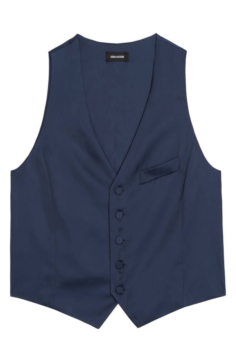 Zadig & Voltaire Emaux Sleeveless Satin Top, Alternate, color, Marine