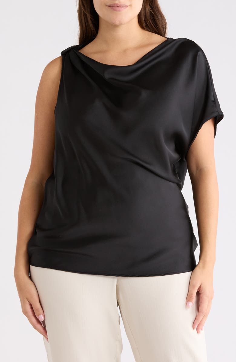 Renee C Asymmetric Satin Top, Main, color, Black