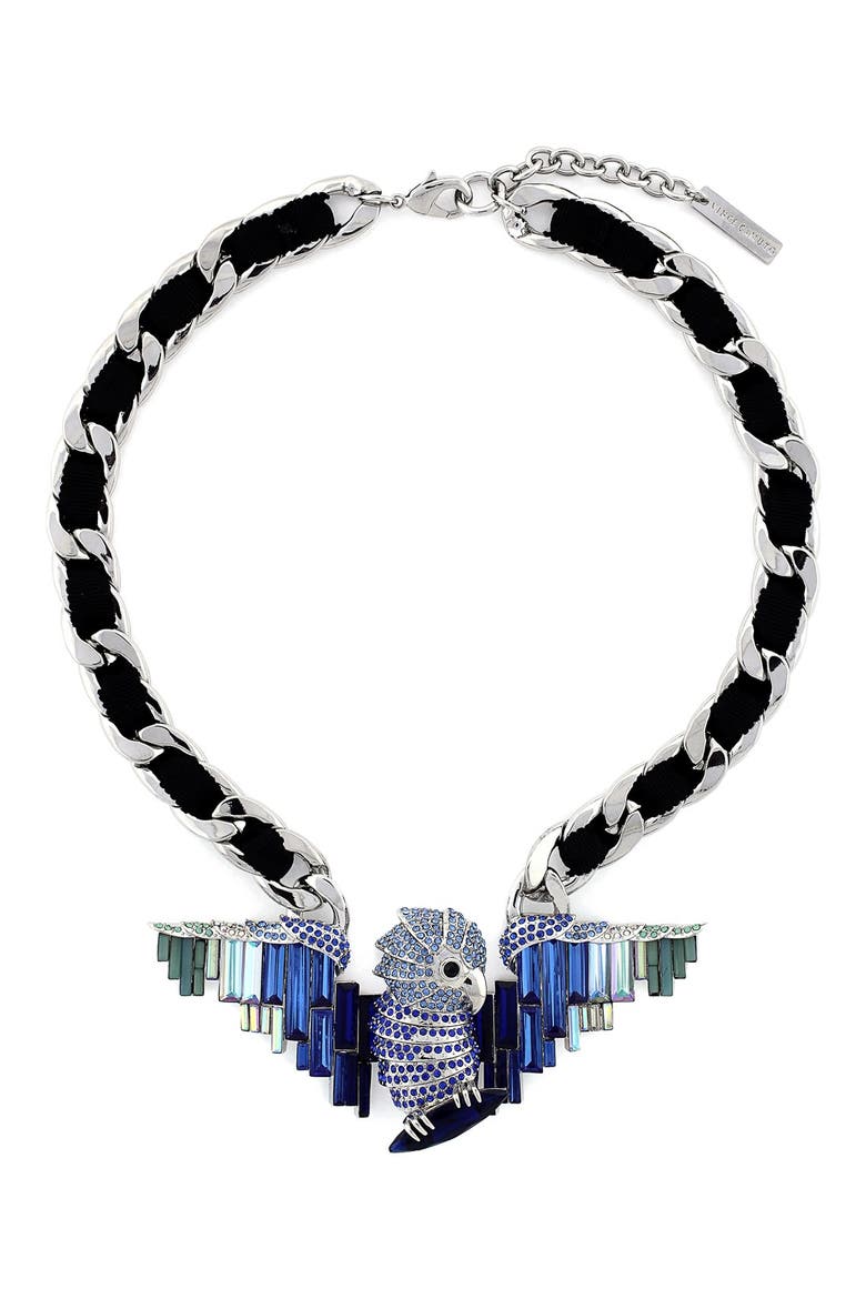 'Beach Comber' Woven Bird Statement Necklace, Main, color, SILVER/ BLACK/ BLUE MULTI