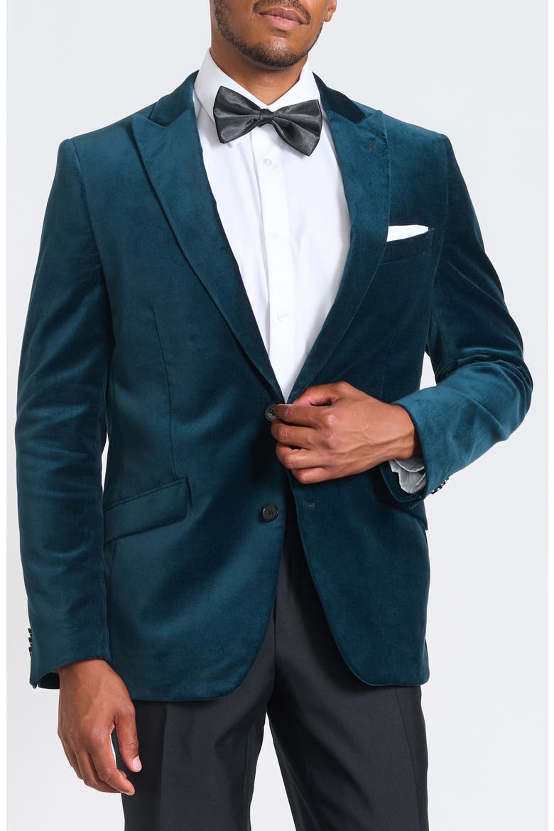 Deep Sea Peak Lapel Velvet Blazer, Main, color, GREEN