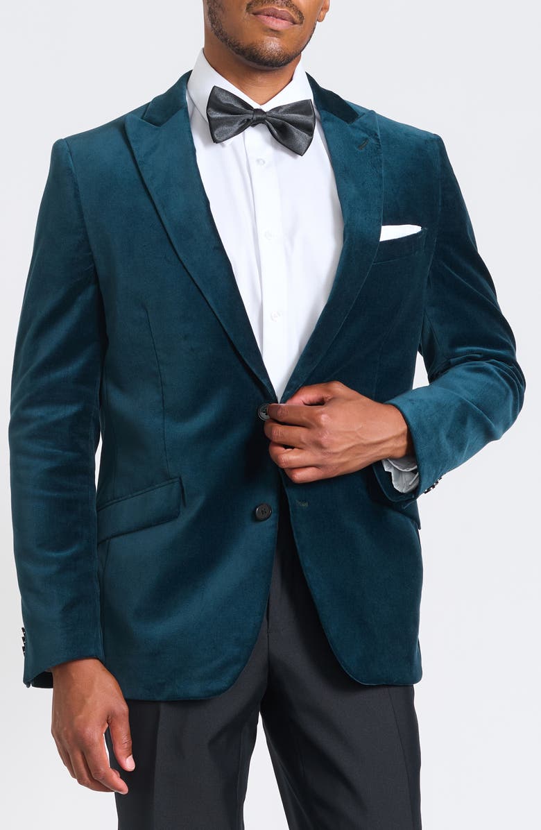 SAVILE ROW CO Deep Sea Peak Lapel Velvet Blazer, Main, color, Green