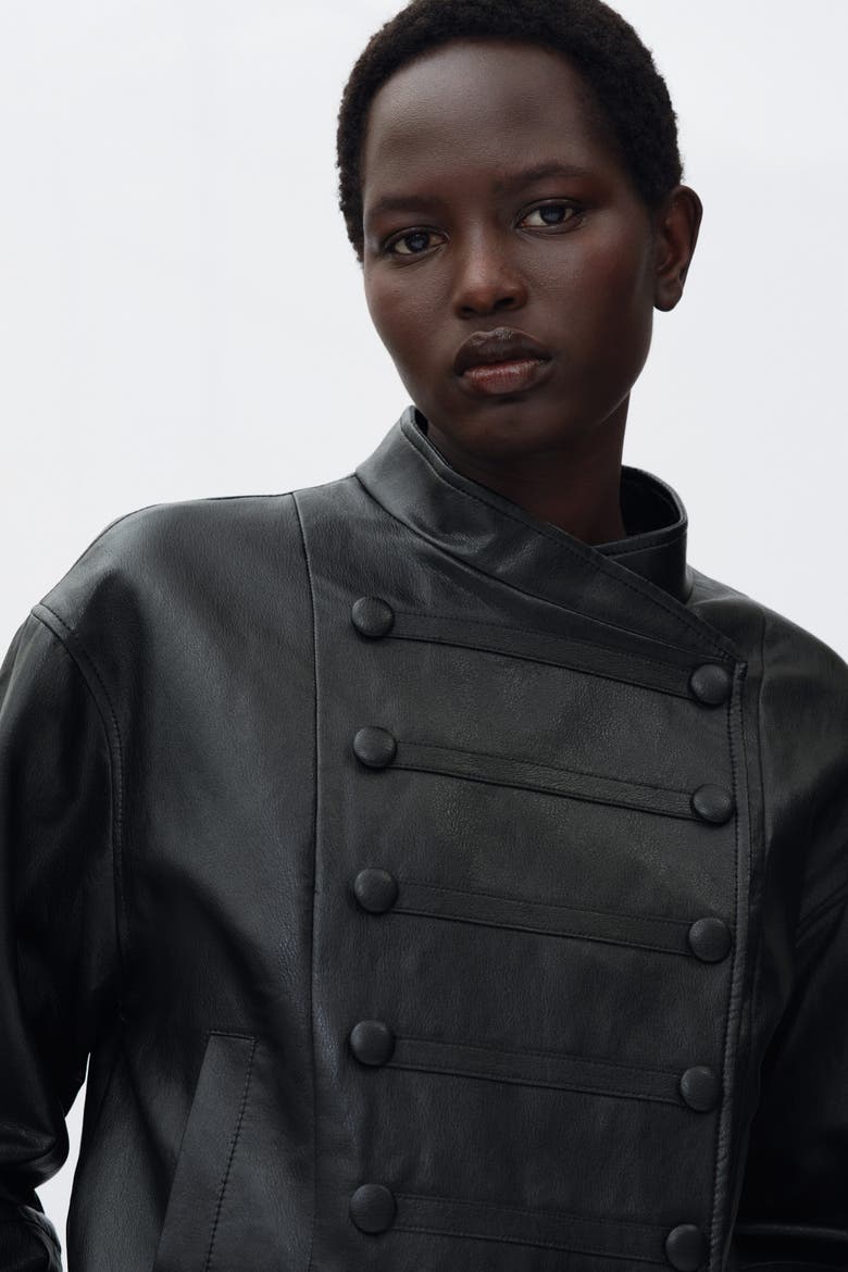 Coated Button-Detail Jacket, Alternate, color, Black