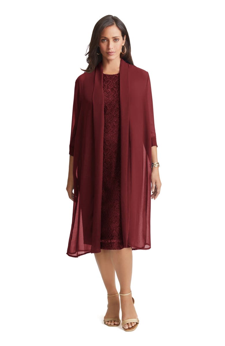Jessica London 2-Piece Lace Jacket Dress, Main, color, Rich Burgundy