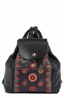 Longchamp Embroidered Leather Backpack