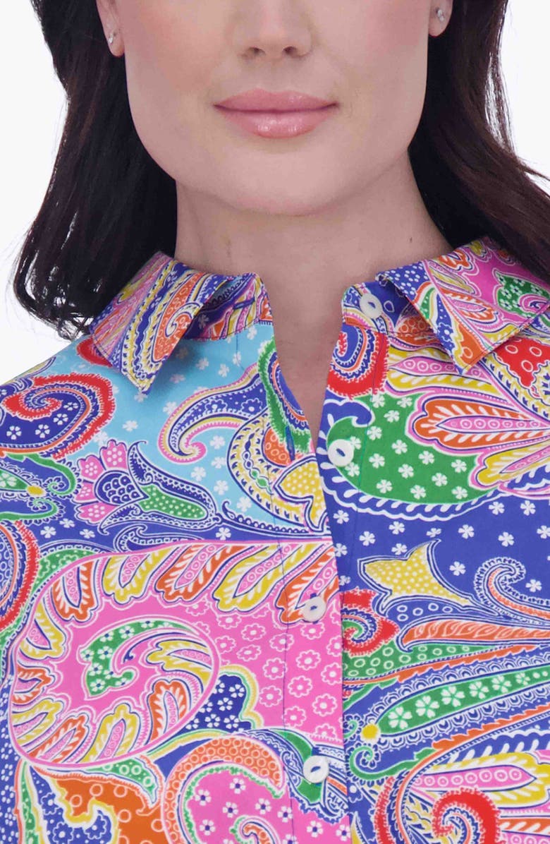 Foxcroft Rocca Paisley Belted Three-Quarter Sleeve Cotton Shirtdress, Alternate, color,