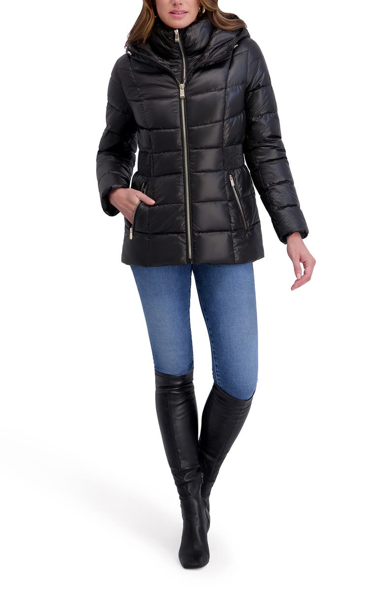 Kensie Hooded Puffer Jacket, Alternate, color, Black