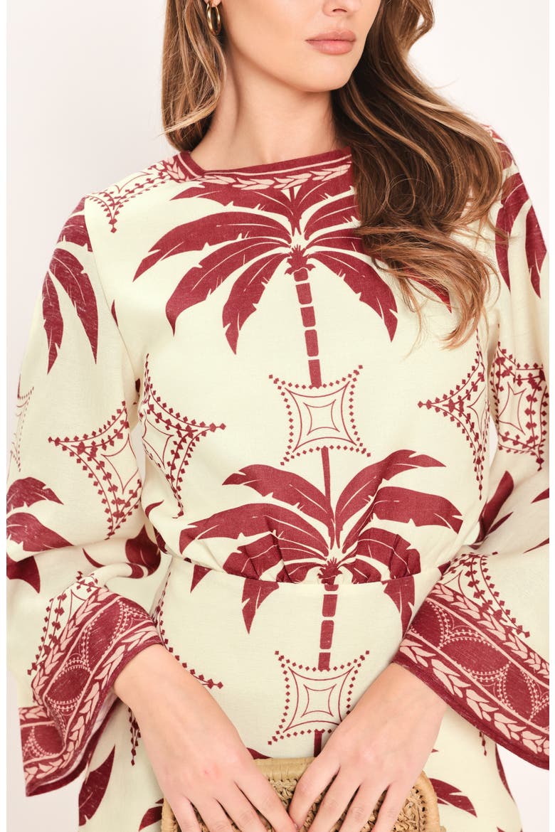 Palm Print Minidress, Alternate, color, MAROON