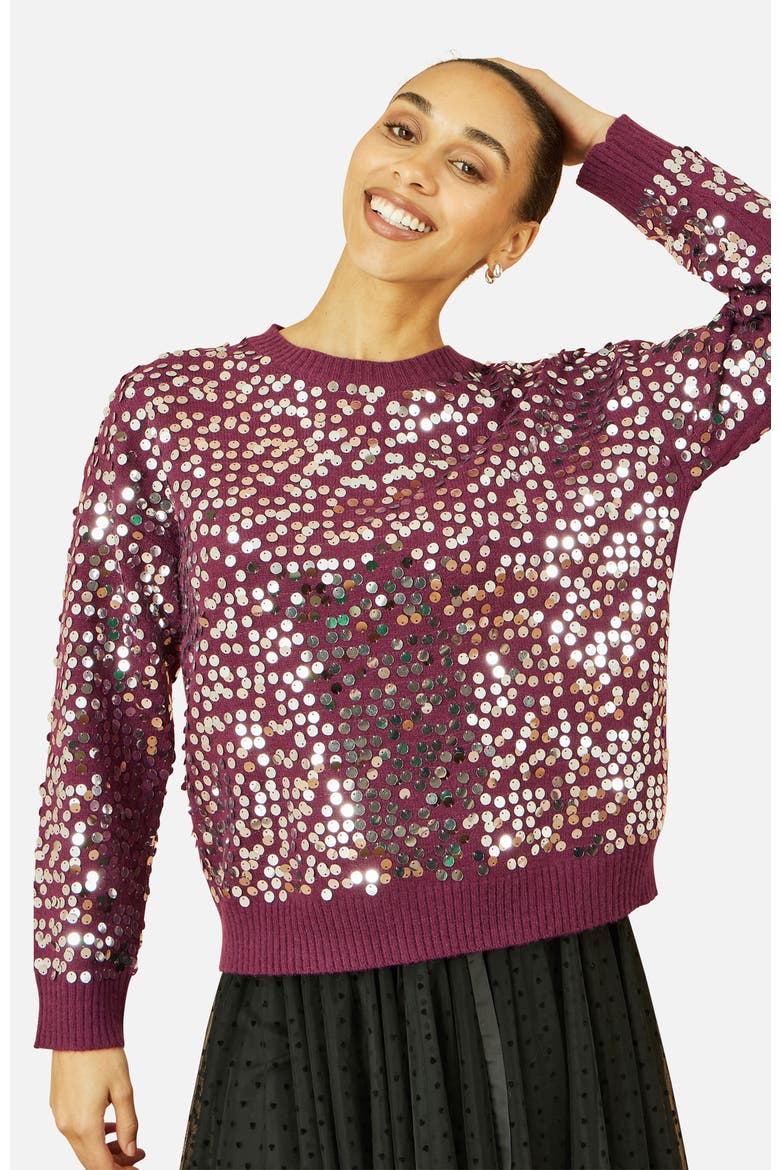 Sequin Relaxed Fit Sweater, Alternate, color, Burgundy
